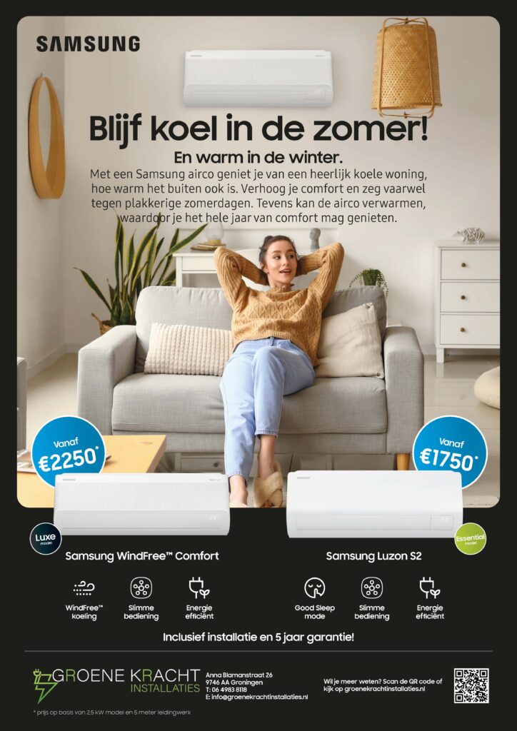 Twee Samsung airco’s in de aanbieding bij Groene Kracht Installaties