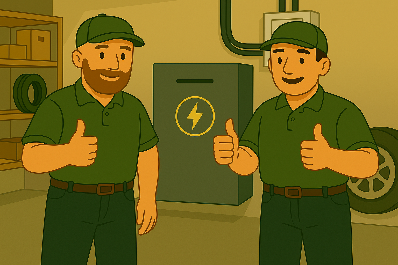 Monteurs van Groene Kracht Installaties na succesvolle installatie van een thuisbatterij