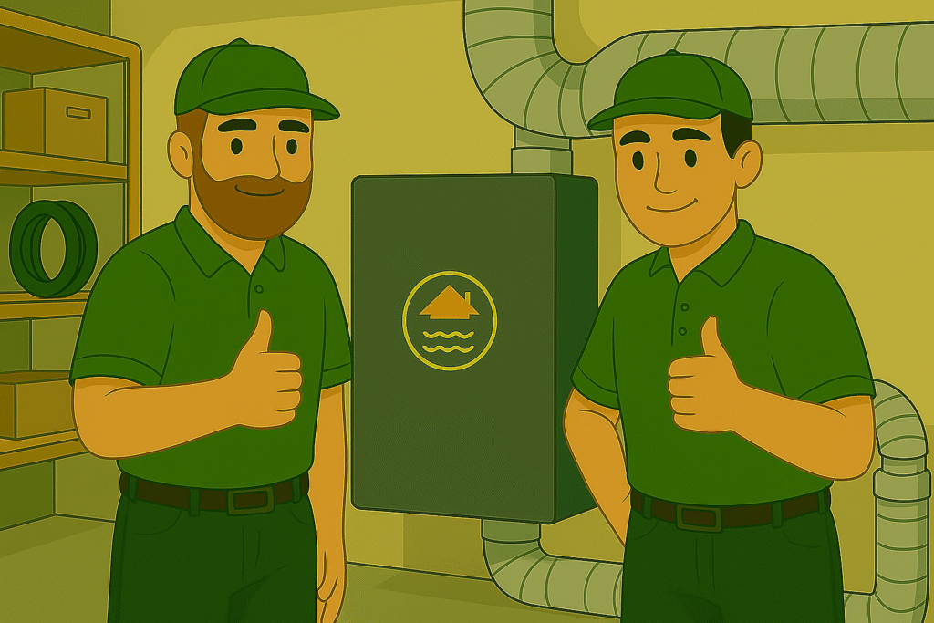 Installateurs van Groene Kracht Installaties tevreden voor een geplaatste WTW-installatie